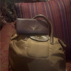 Prada Brown and Gold Women's Bag and Wallet Set